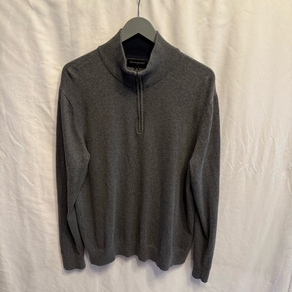 Banana Republic Luxe‎ Cotton Blend XL 1/4 Zip Sweater Charcoal Gray Lagenlook